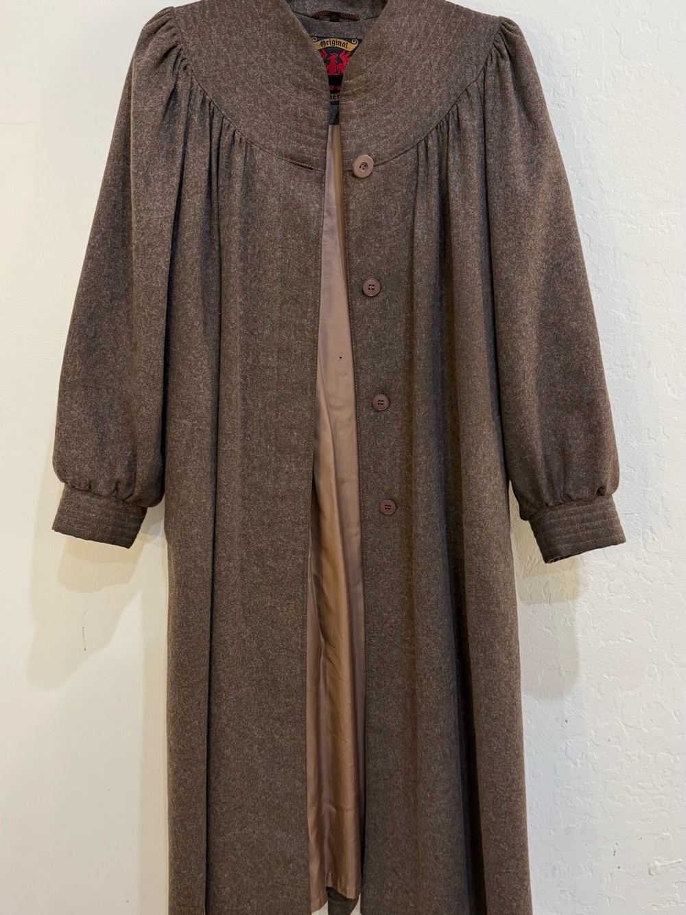 Wool Brown Trench Coat with Gathered Shoulders